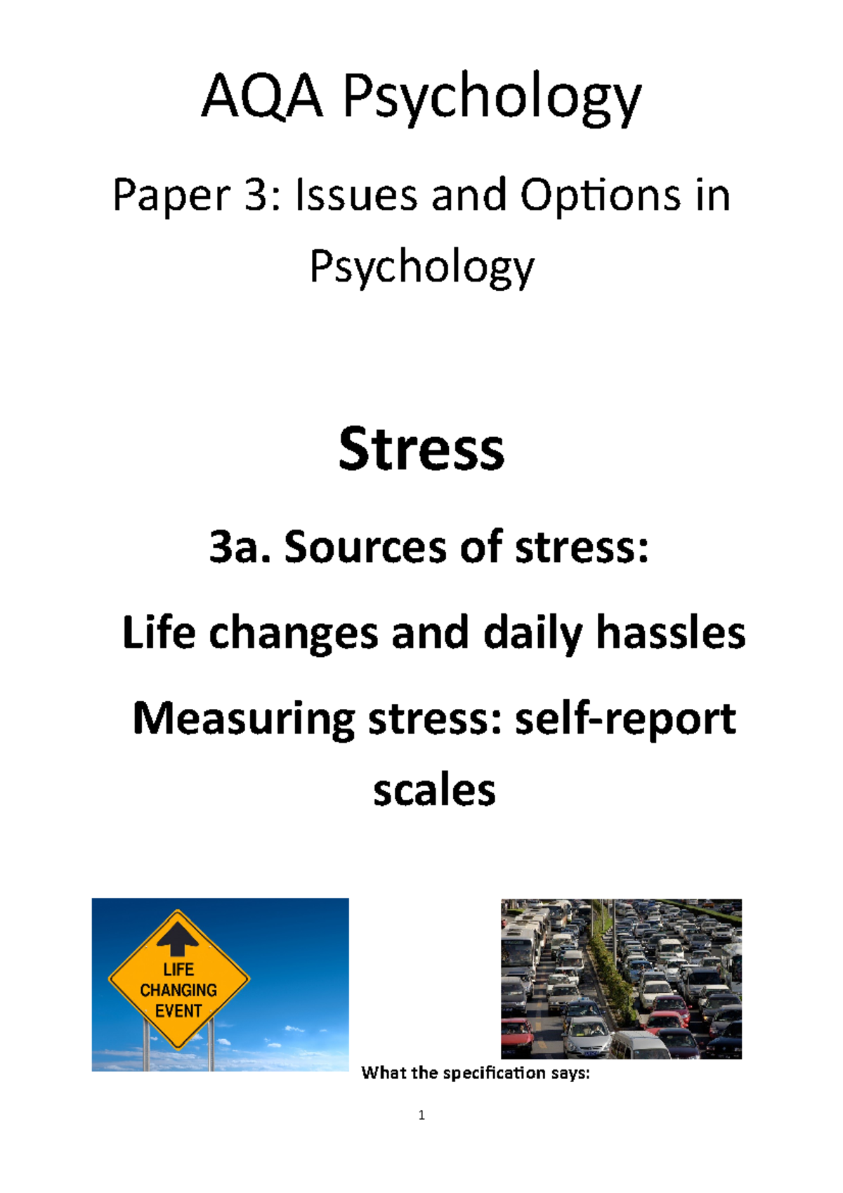 3a and 3b Sources of Stress 2023 - AQA Psychology Paper 3: Issues and ...
