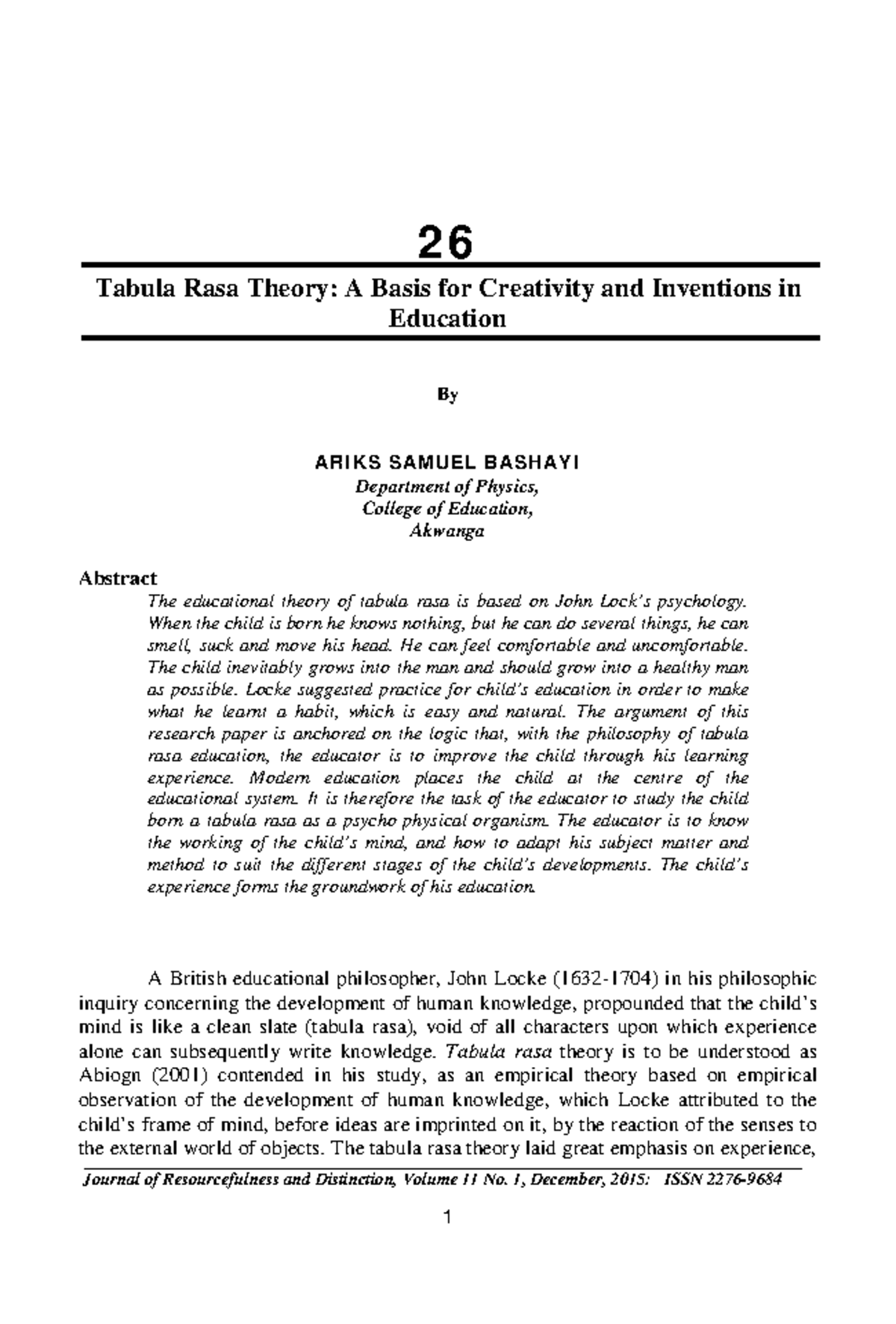 Ariks Samuel 26 - Pdf - 26 Tabula Rasa Theory: A Basis for Creativity ...