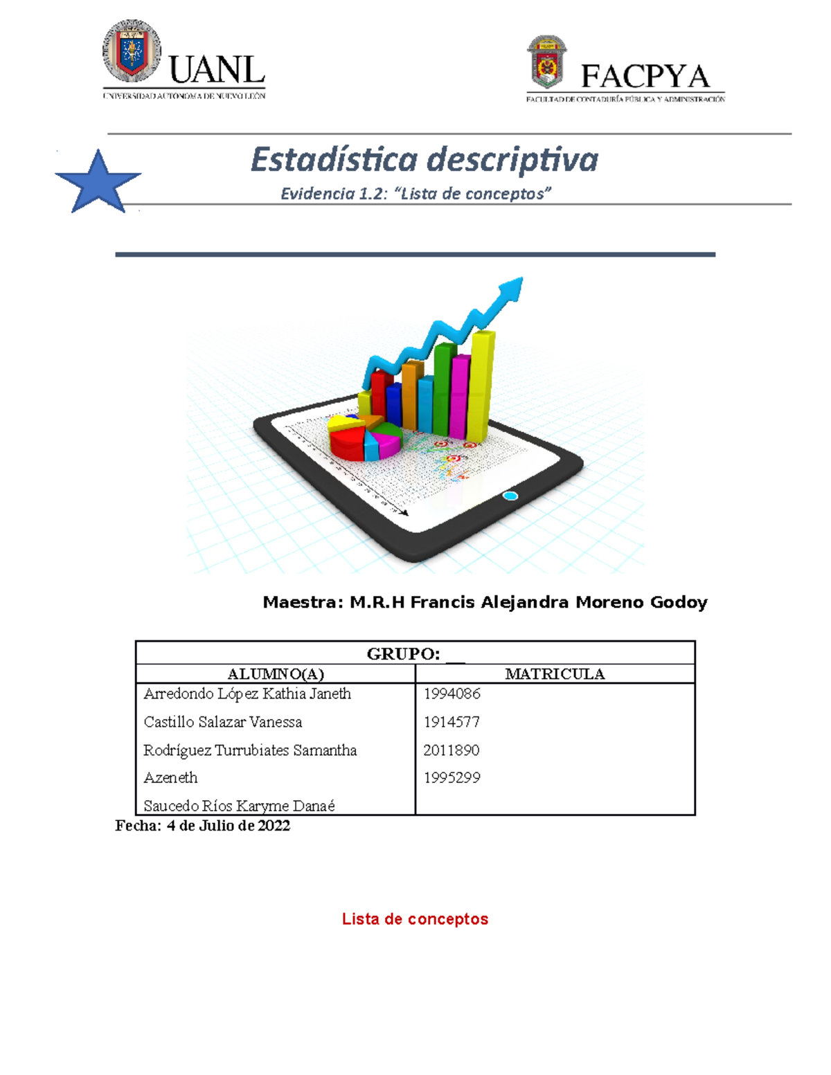 Listado De Conceptos Basicos De Estadística Estadística Descriptiva Evidencia 1 “lista De 8691