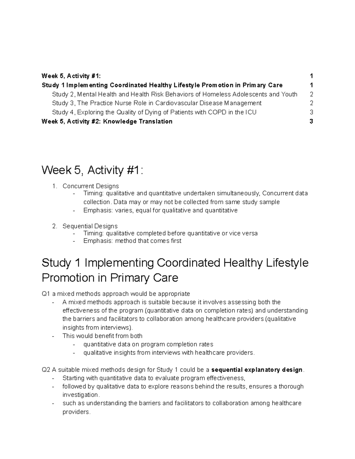 Week 5 activity 1-2 nursing research - Week 5, Activity #1: 1 Study 1 ...