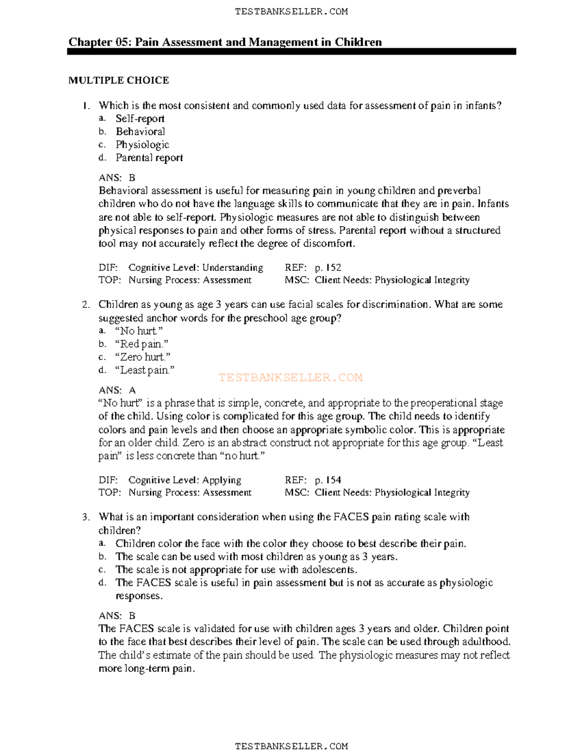 Chapter 5 - TESTBANKSELLER Chapter 05: Pain Assessment And Management ...