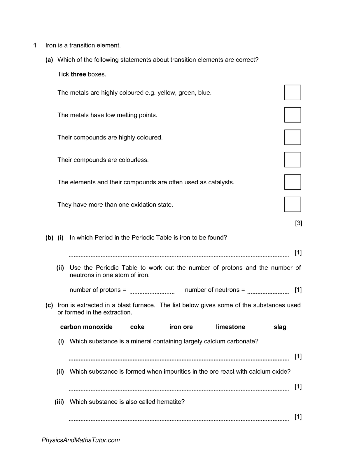 Periodic Table 5 QP - 1 Iron is a transition element. (a) Which of the ...