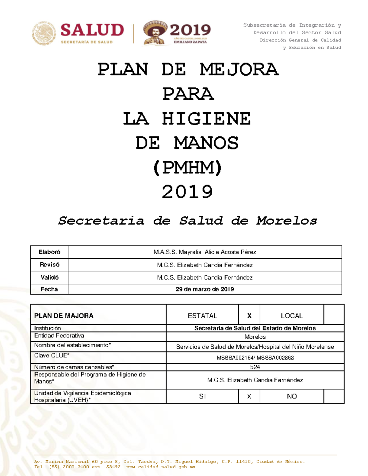 PLAN DE Mejora Lavado DE Manos 2019 - Desarrollo del Sector Salud ...
