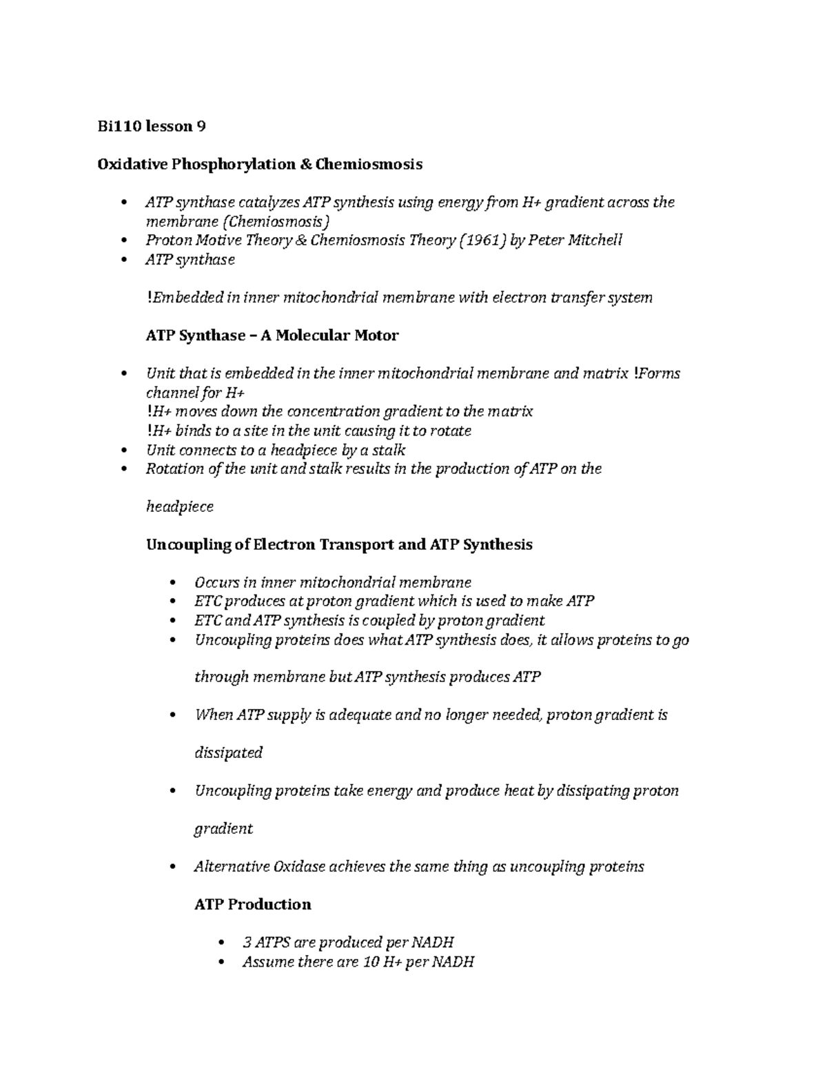 Bi110 Lesson 9 - Business Notes - Bi110 Lesson 9 Oxidative ...