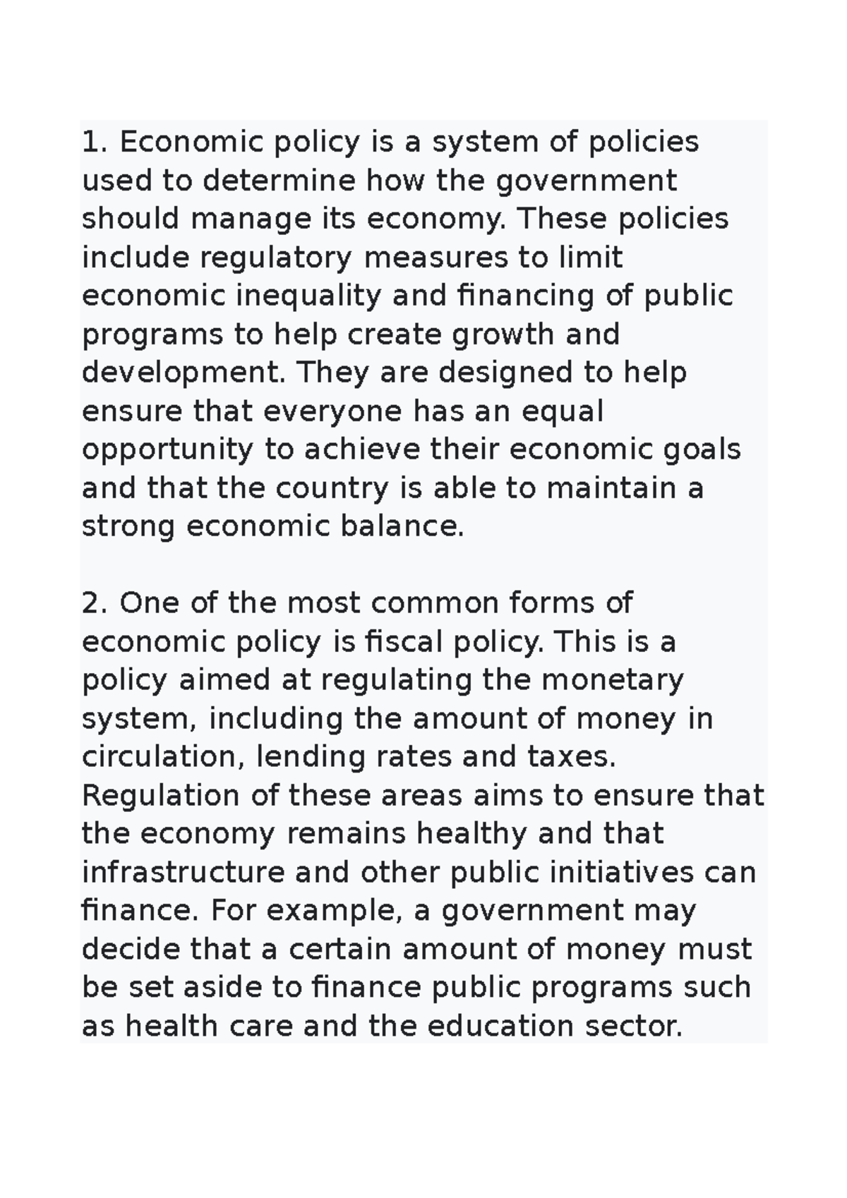Economic politics 2 - Economic policy is a system of policies used to ...