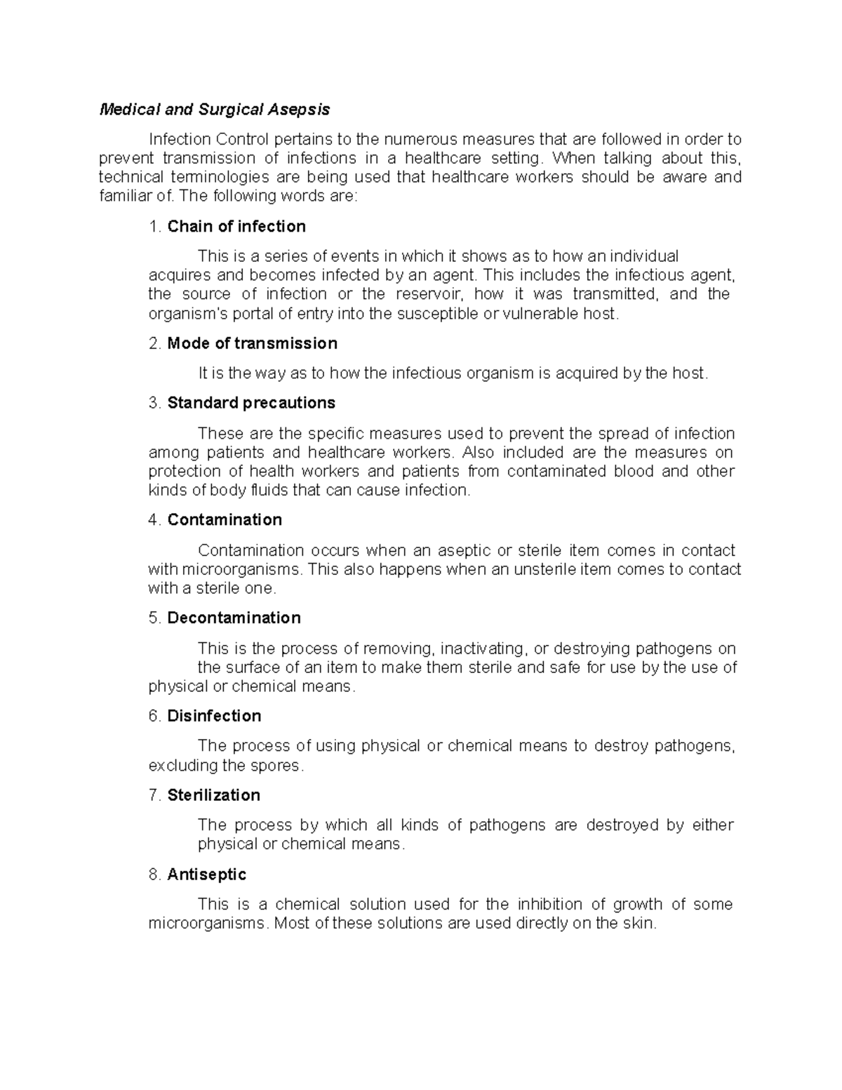 Medical and Surgical Asepsis Medical and Surgical Asepsis Infection