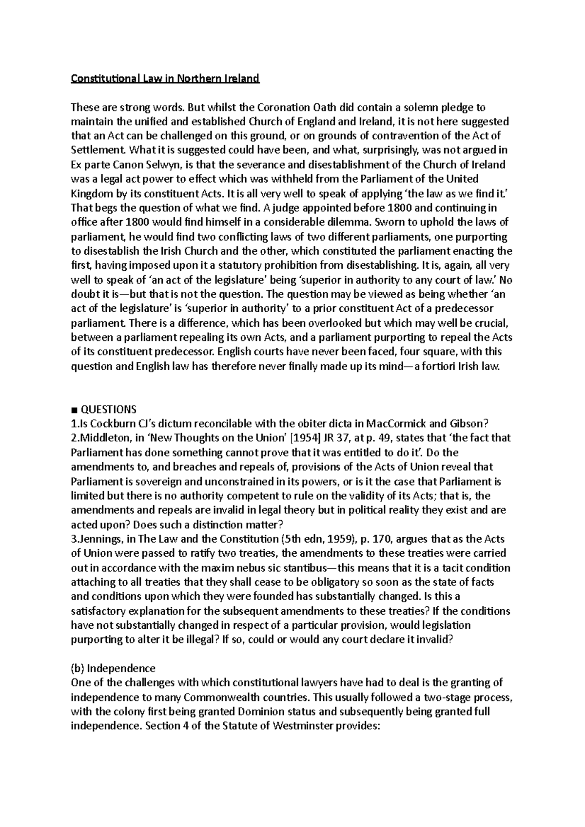 Constitutional Law in Northern Ireland But whilst the Coronation Oath