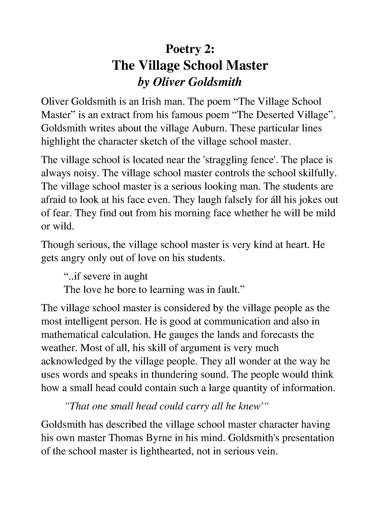 the village schoolmaster essay pdf