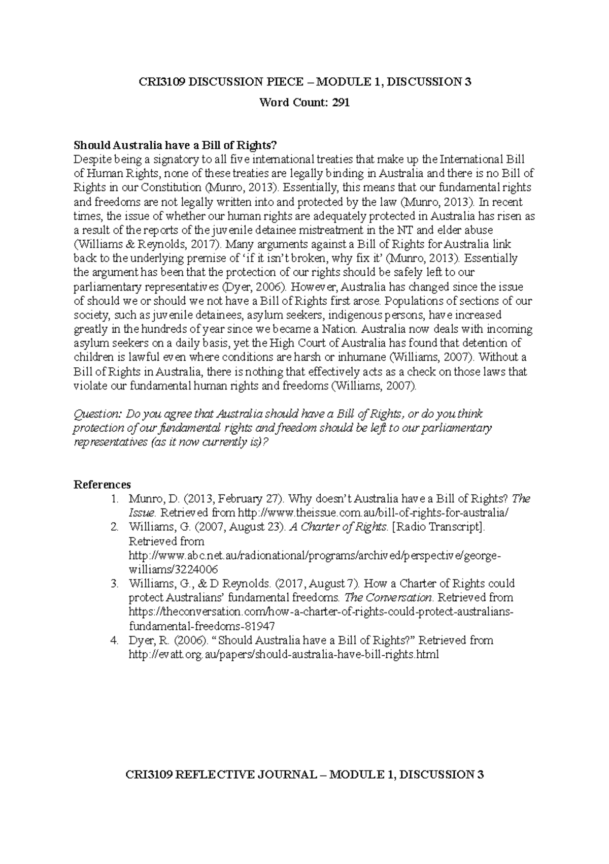 CRI3109 Discussion Piece – Module 1 - CRI3109 DISCUSSION PIECE MODULE 1 ...