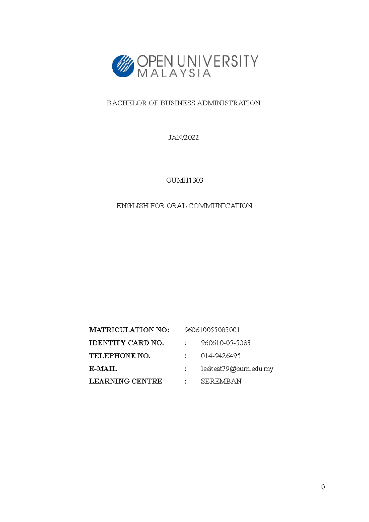 TASK 2 LEE ENG KEAT 960610055083001 English FOR ORAL Communication 