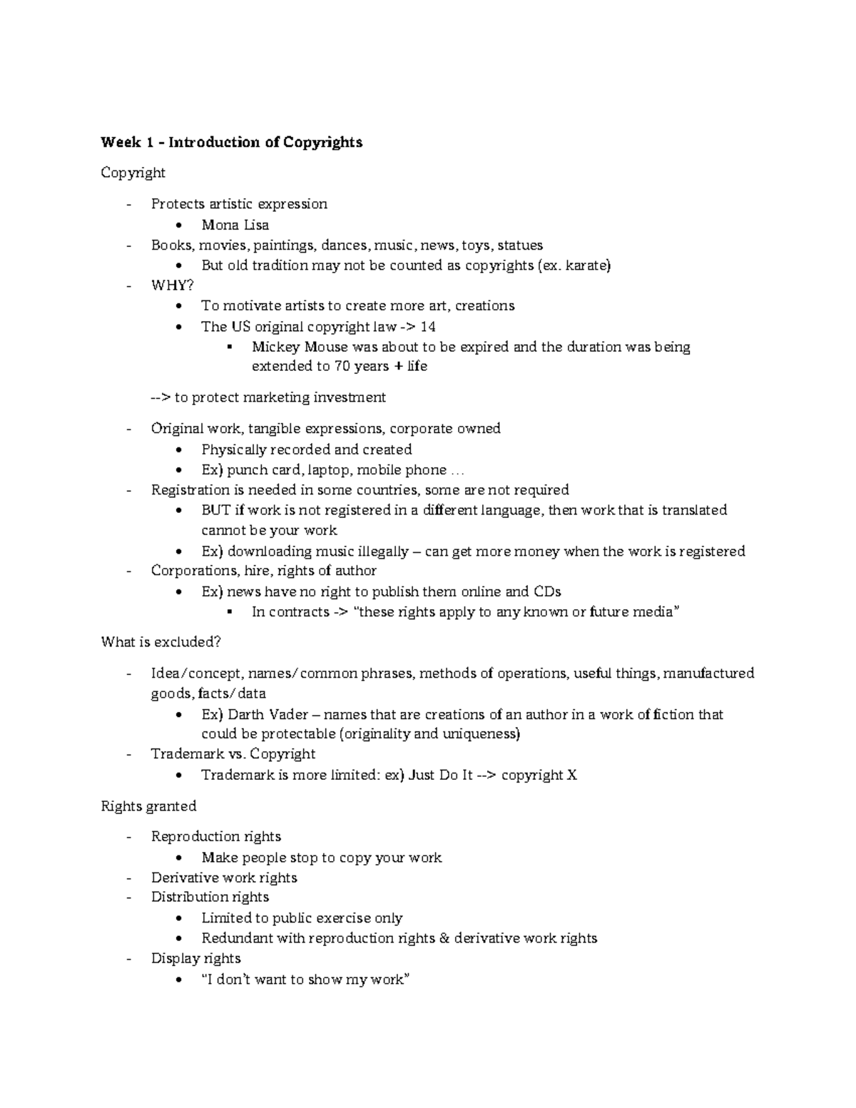 ISOM2030 - Summary - Week 1 - Introduction of Copyrights Copyright ...