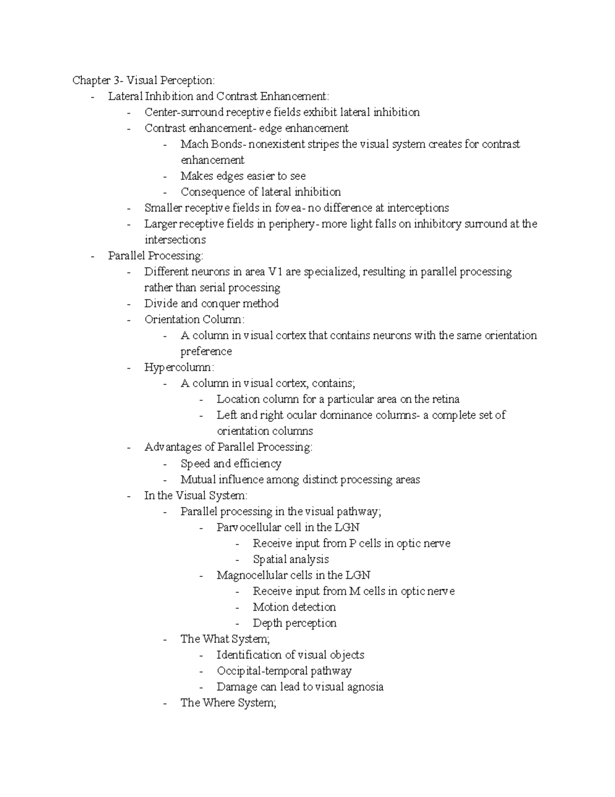 PSY 350 Ch. 3 Notes - Chapter 3- Visual Perception: - Lateral ...