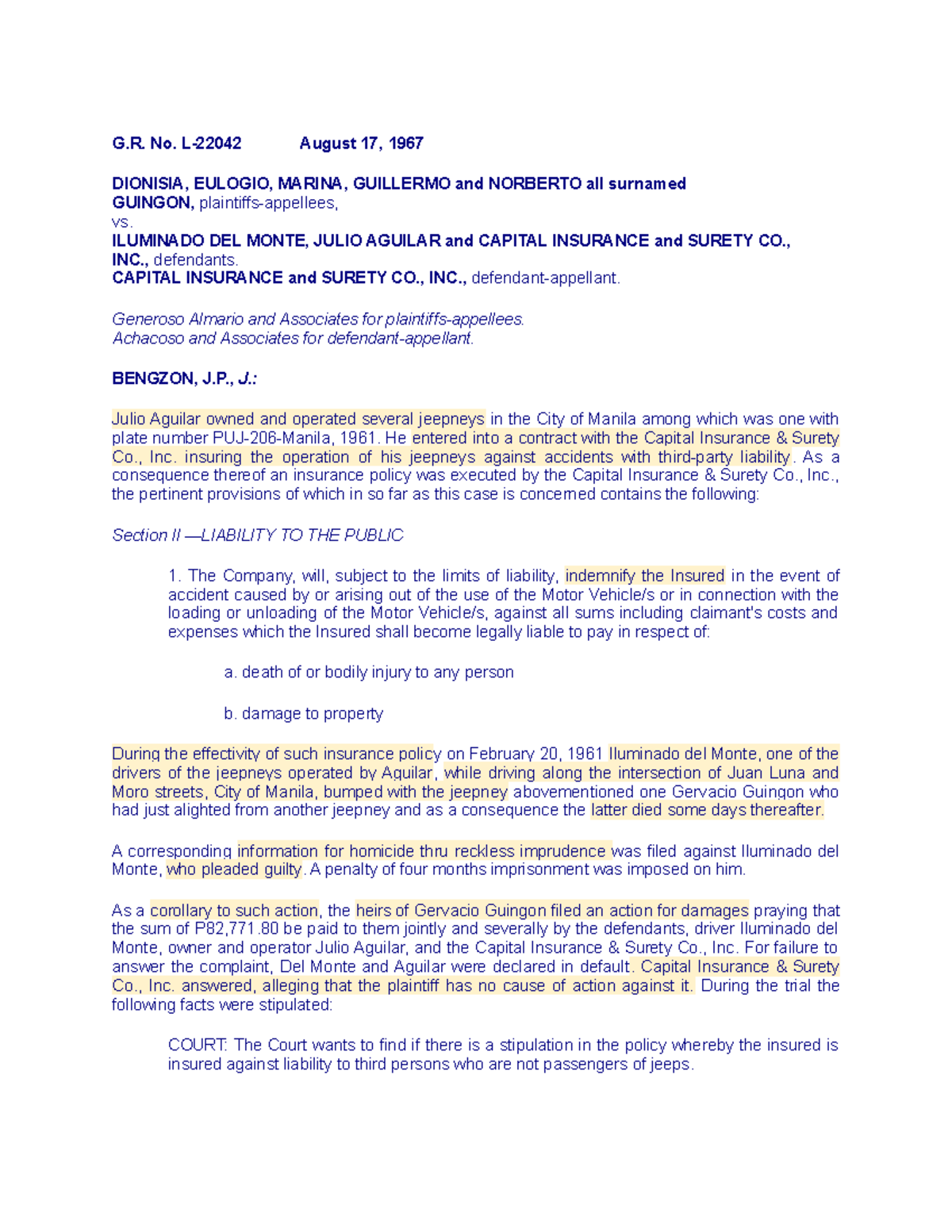 11. Guingon v. Del Monte (20 SCRA 1043) (FULL CASE) - G. No. L-22042 ...