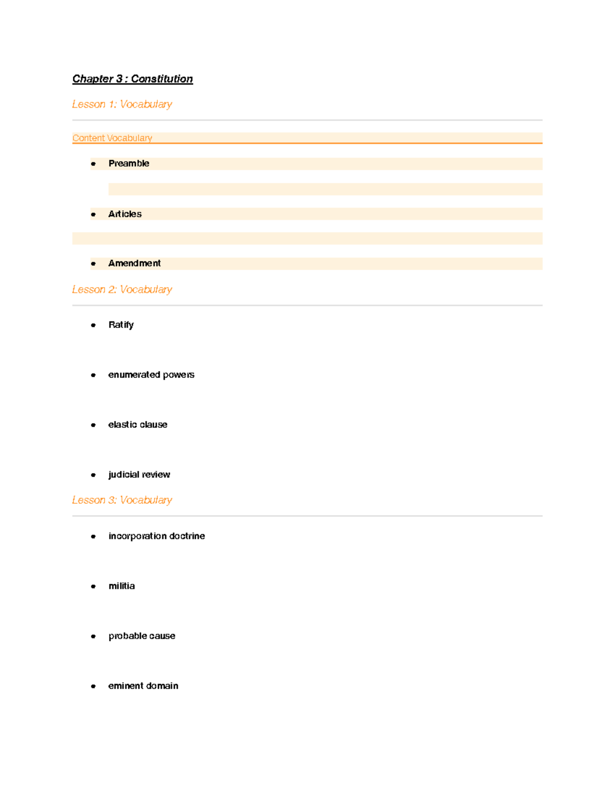 Chapter+3+vocab+New - chapter 3 notes - Chapter 3 : Constitution Lesson ...