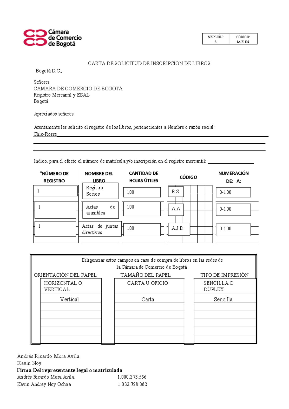 Formato Inscripciondelibros Ia F 107v3 Carta De Solicitud De InscripciÒn De Libros Bogotá D 4875