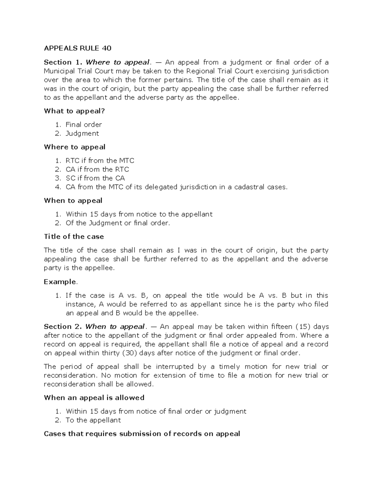Appeals RULE 40: Under the 1997 rules of court of the Philippines 2024 ...