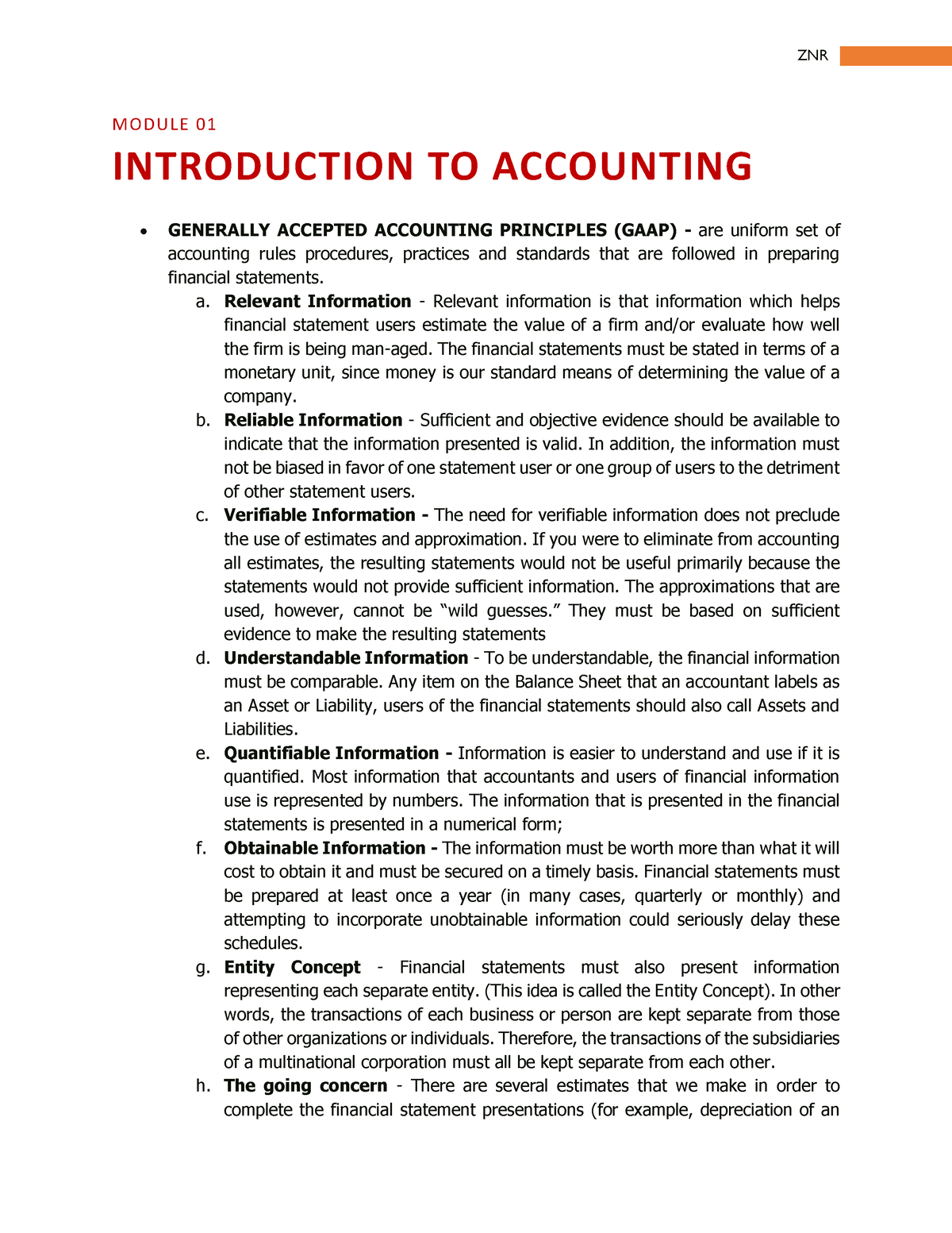 Lecture 02 Accounting - ZNR MODULE 01 INTRODUCTION TO ACCOUNTING ...