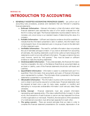 Lecture 01 Accounting - MODULE 01 INTRODUCTION TO ACCOUNTING Accounting ...