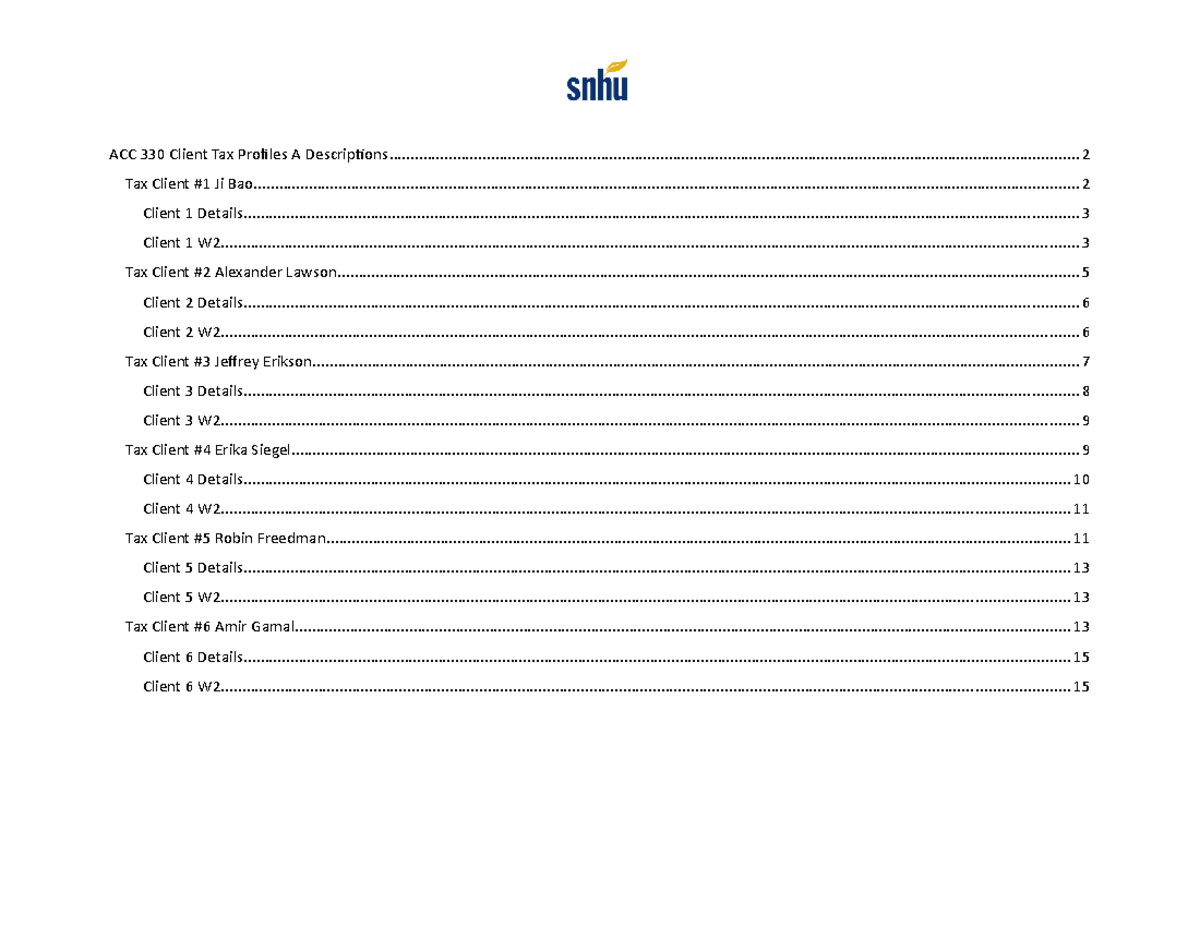ACC 330 Client Tax Profiles A Descriptions Studocu