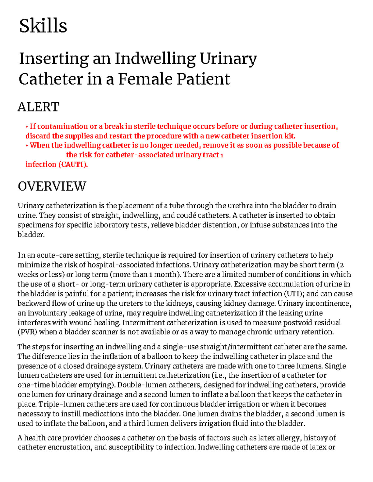 Inserting an Indwelling Urinary Catheter in a Female Patient Skills