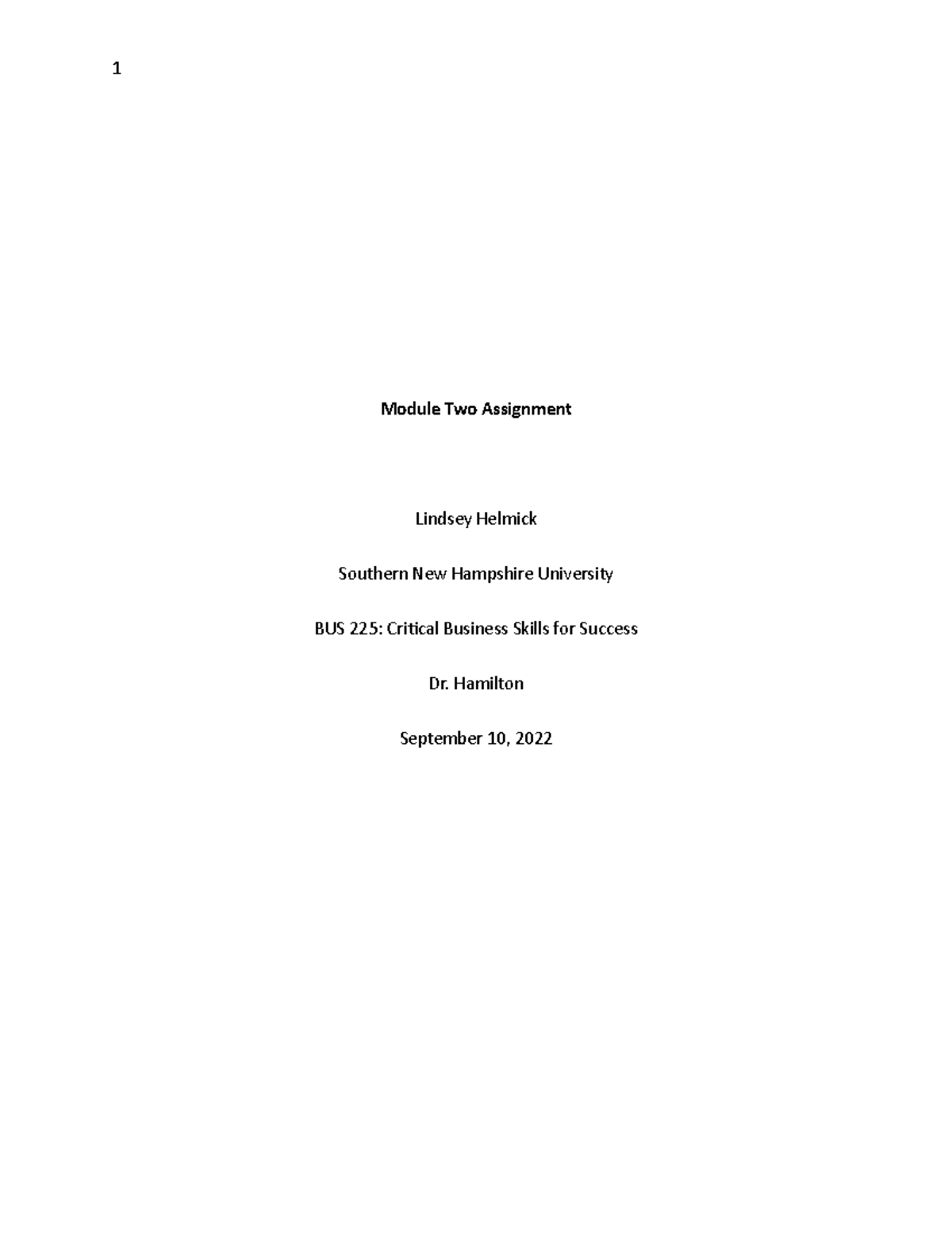 BUS-225 - Module Two Assignment - Module Two Assignment Lindsey Helmick ...