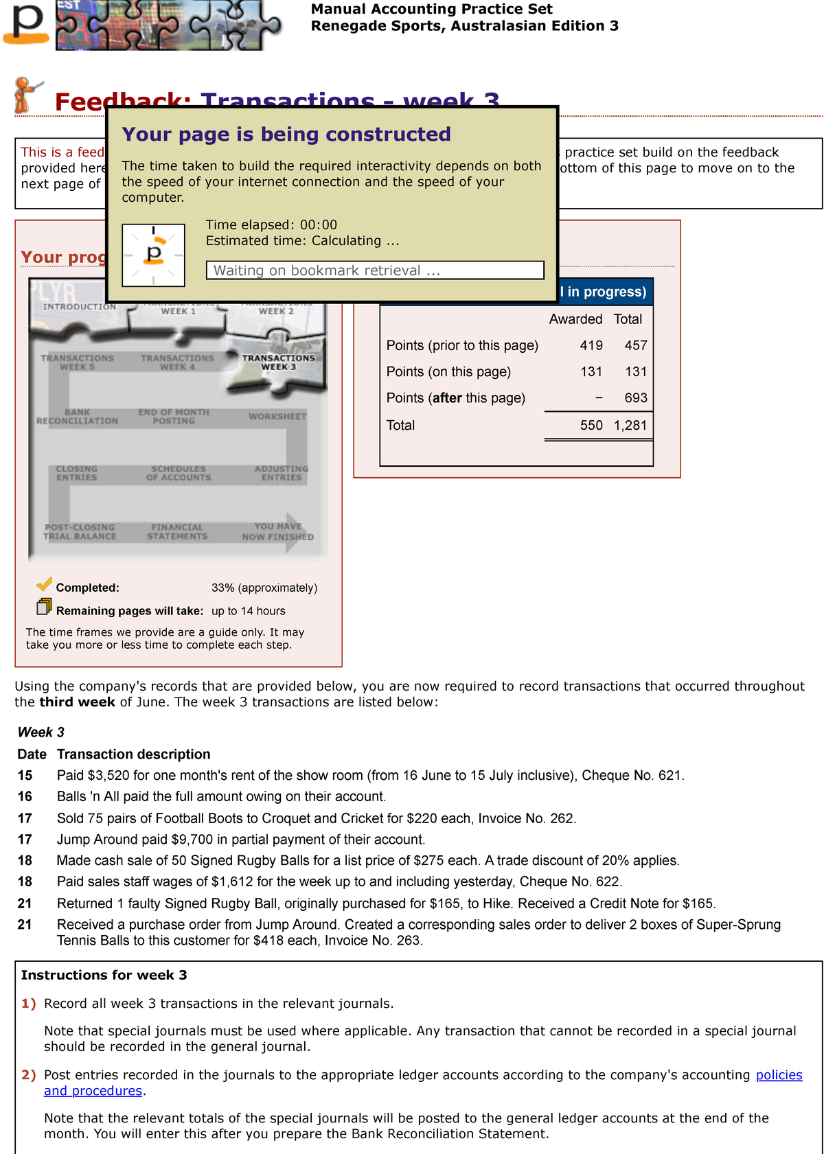perdisco practical set Transactions - week 3 - Your progress Completed ...