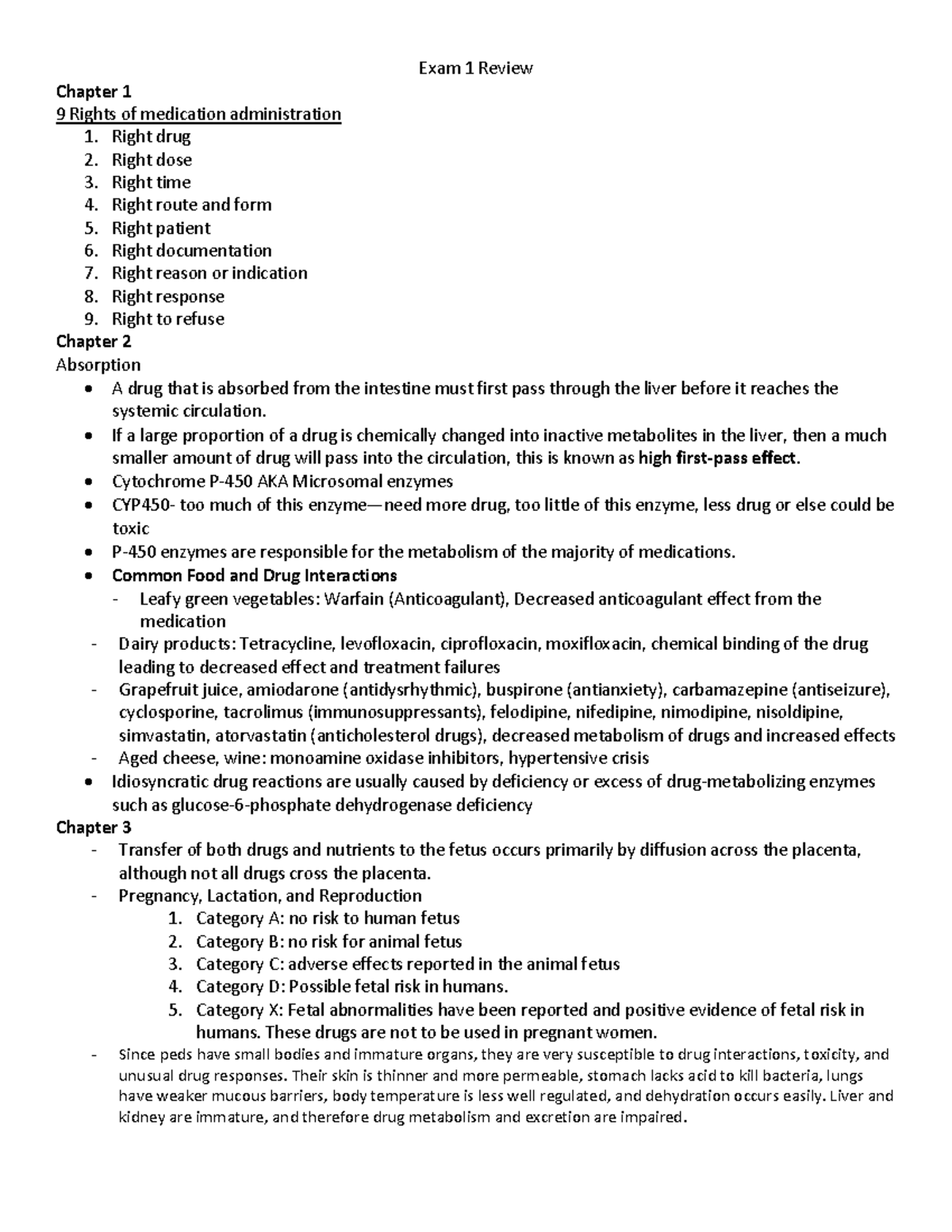 Pharm Study Guide Exam 1 - Exam 1 Review Chapter 1 9 Rights Of ...