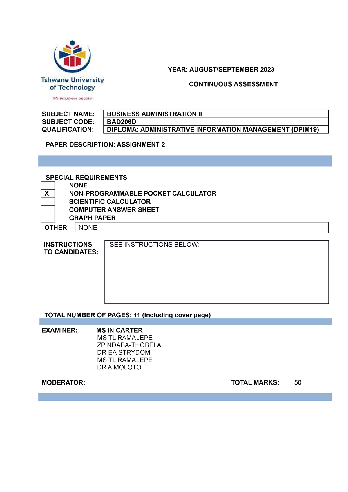 assignment question paper 2023