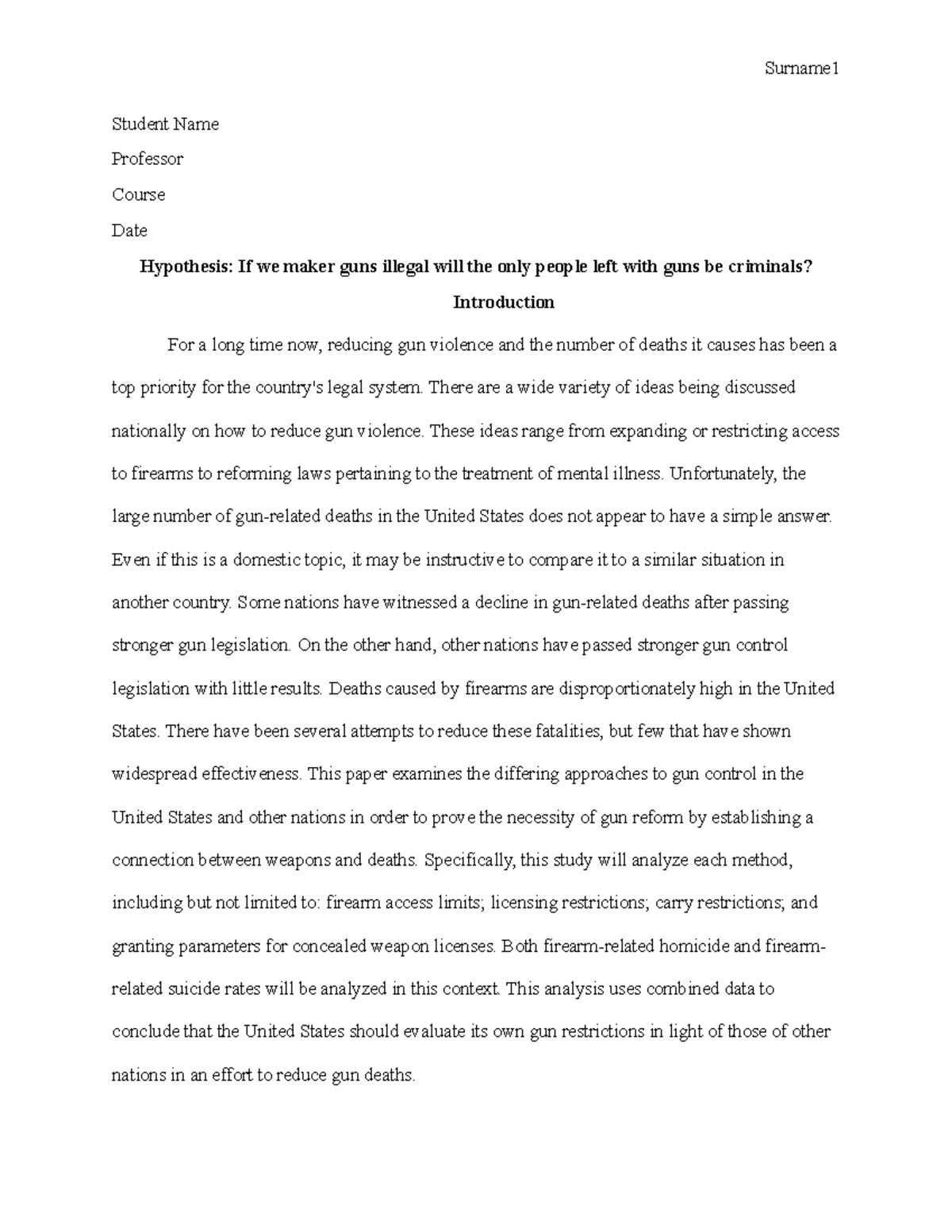 Hypothesis - sdfghnjmvcxz\azxcvb - Student Name Professor Course Date ...