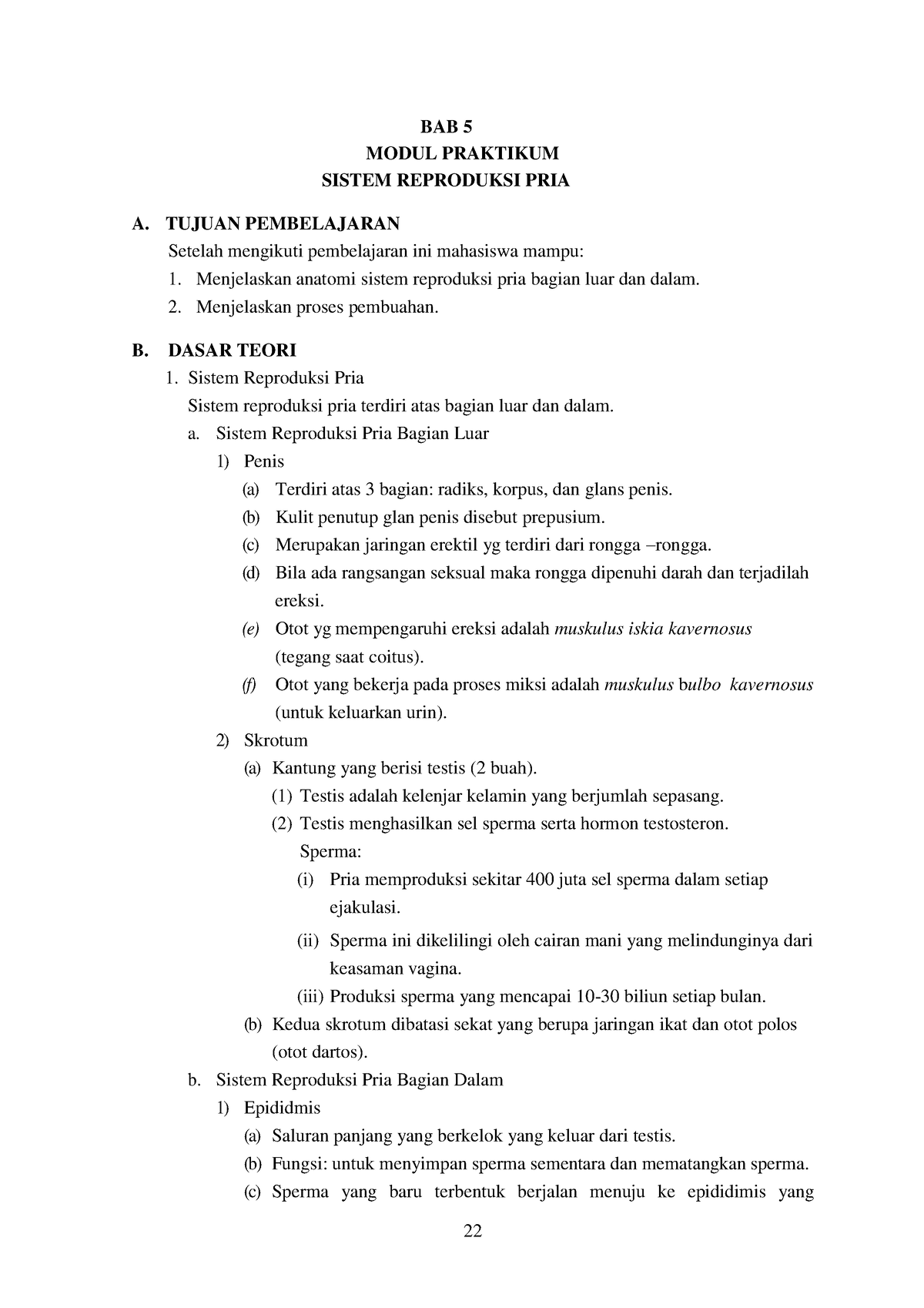 Modul Praktikum Anatomi Fisiologi 10 22 Bab 5 Modul Praktikum Sistem Reproduksi Pria A Tujuan 1512