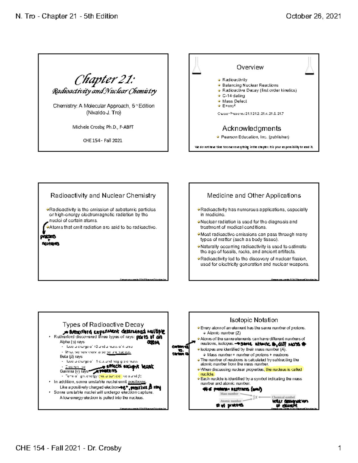 CHE154 Chapter 21 - Michele Crosby, Ph., F-ABFT CHE 154 - Fall 2021 ...