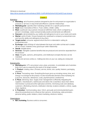 Outline - Summary Introduction to Marketing - Commerce 1MA Introduction ...