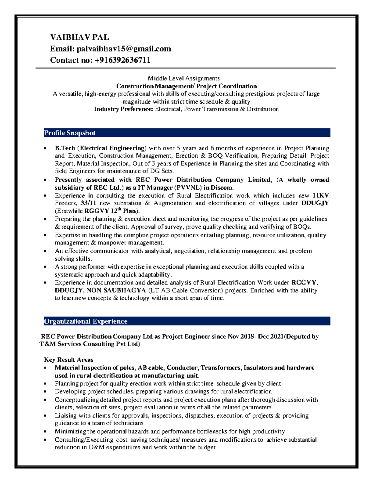 Vaibhav Pal Resume - VAIBHAV PAL Email: palvaibhav15@gmail Contact no ...