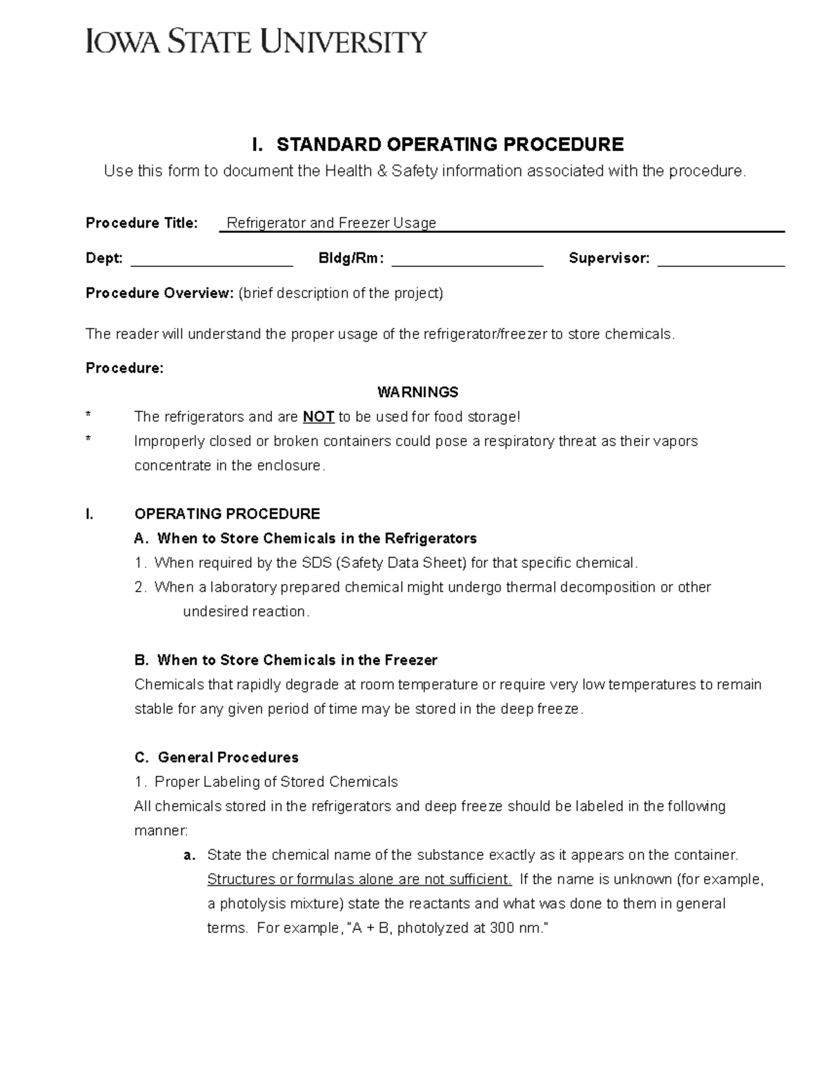 Refrigerator Freezer Usage university. use them - I. STANDARD OPERATING ...