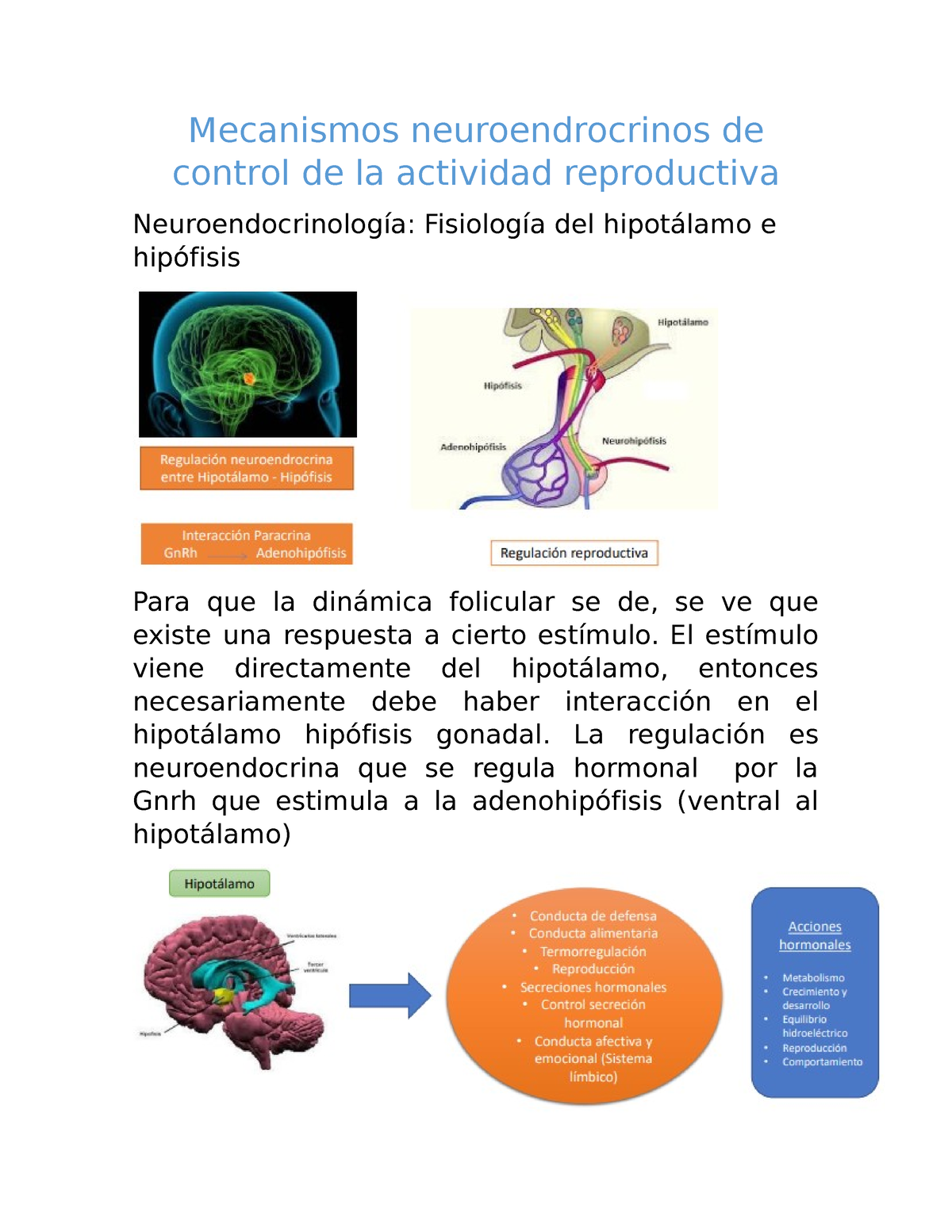 Repro II - Mecanismos Neuroendrocrinos De Control De La Actividad ...