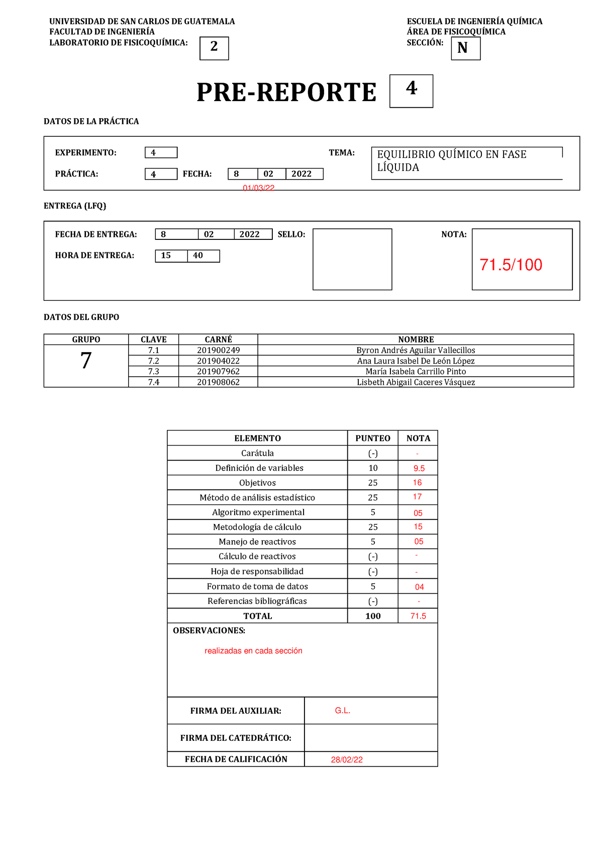 LFQ2 N Grupo 7 PR4 - Ciencias - DATOS DE LA PR¡CTICA EXPERIMENTO: 4 ...