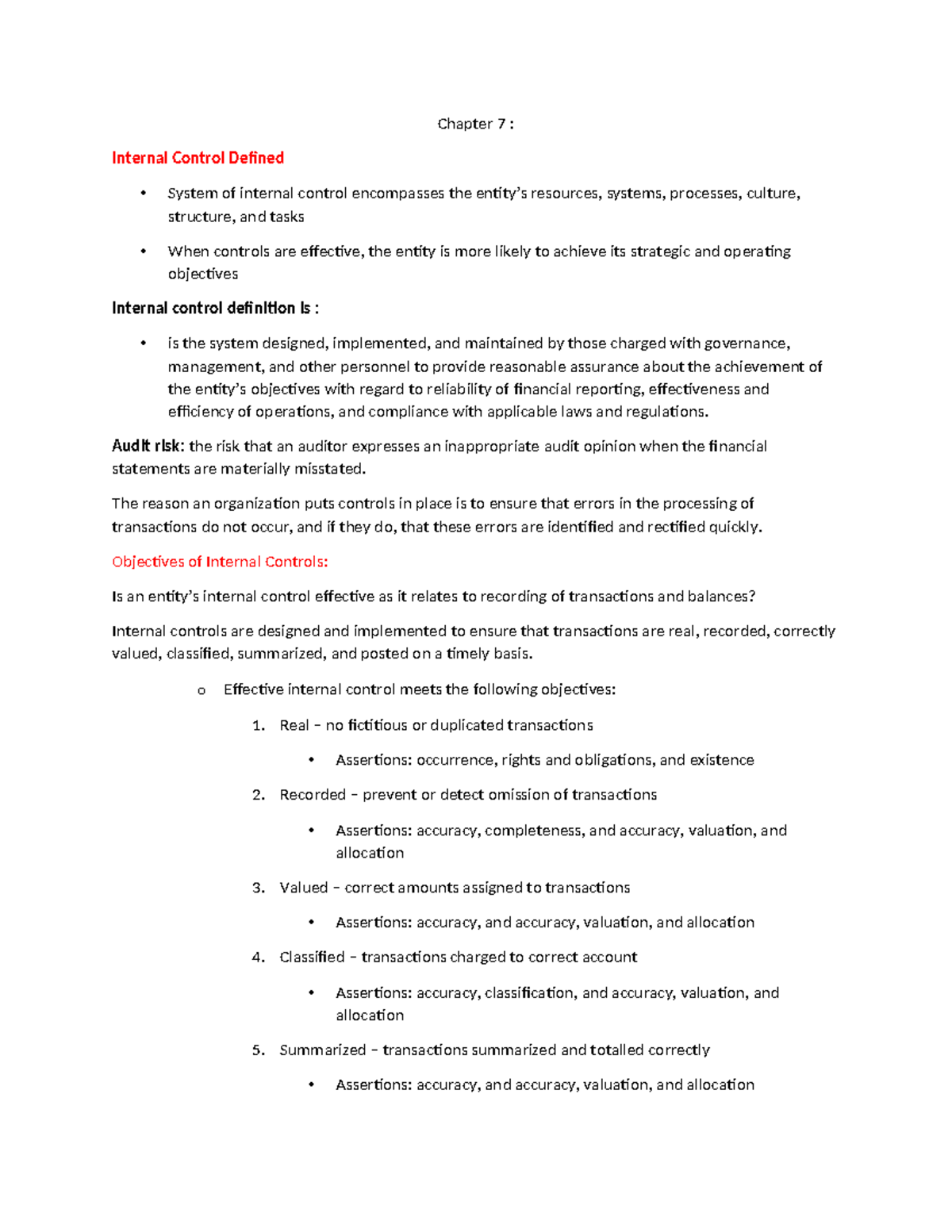 Chapter 7 - helpful note - Chapter 7 : Internal Control Defined System ...