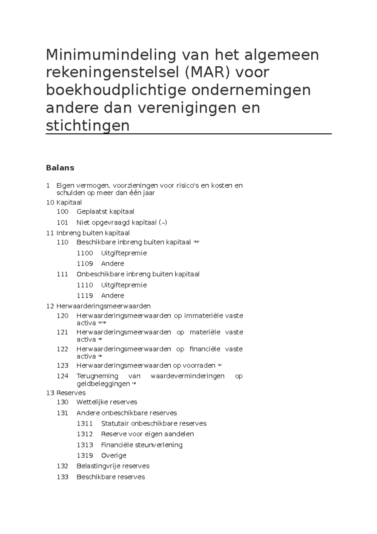 MAR - Minimum Algemeen Rekeningstelsel - Algemeen Boekhouden - VUB ...