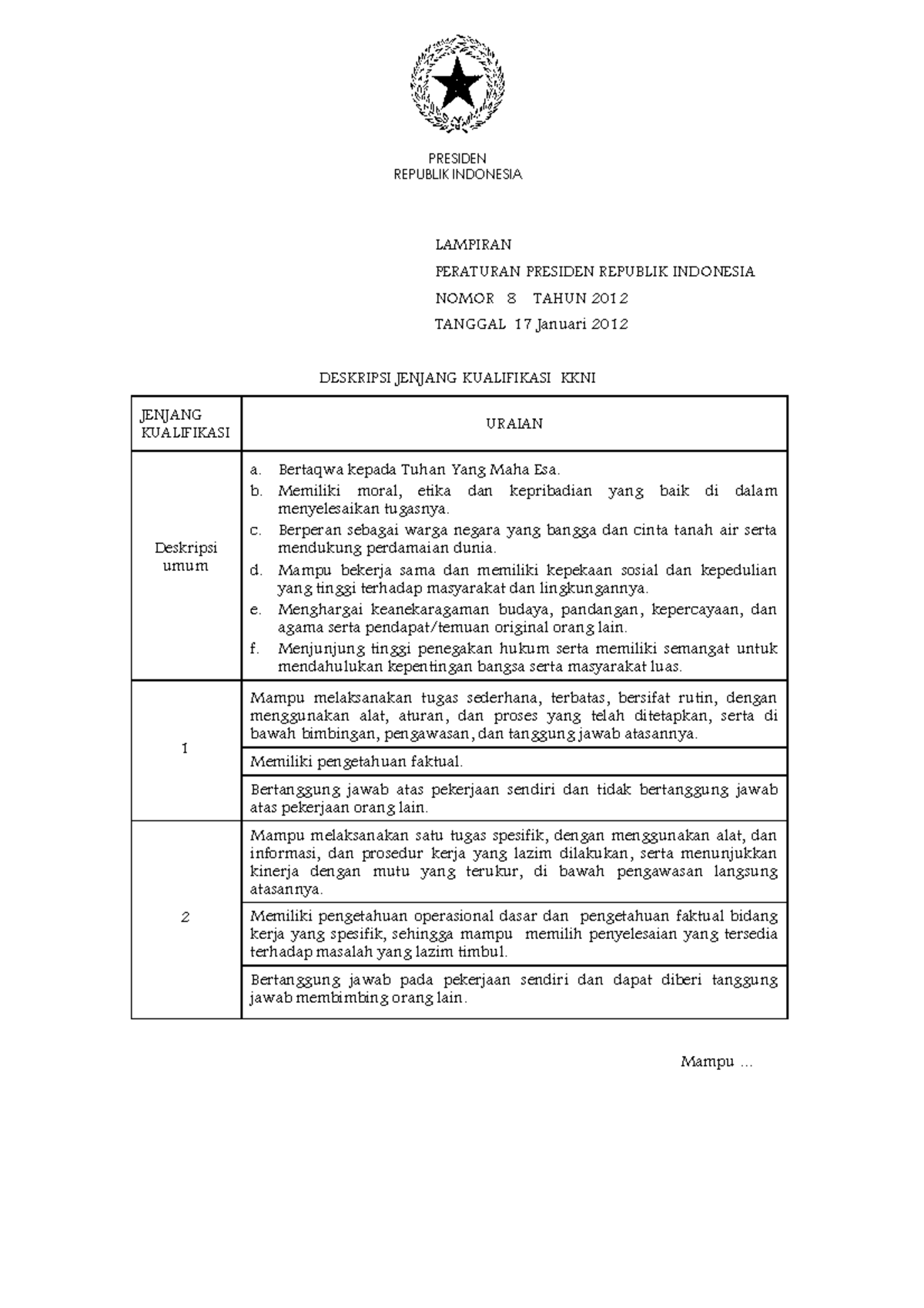Peraturan Presiden No 8 Tahun 2012 - Lampiran - - Studocu