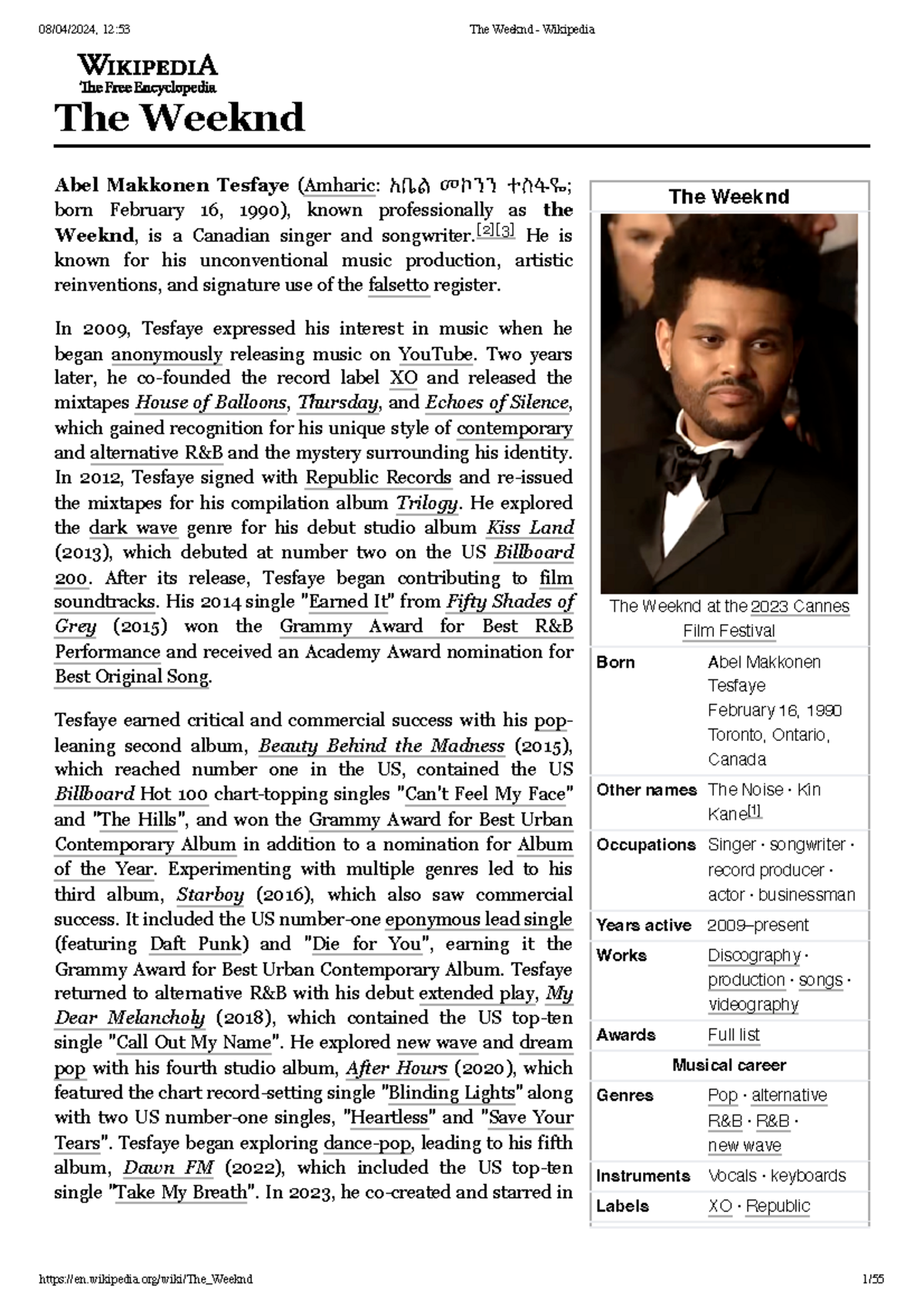 The Weeknd - Wikipedia - ..... - The Weeknd The Weeknd At The 2023 ...