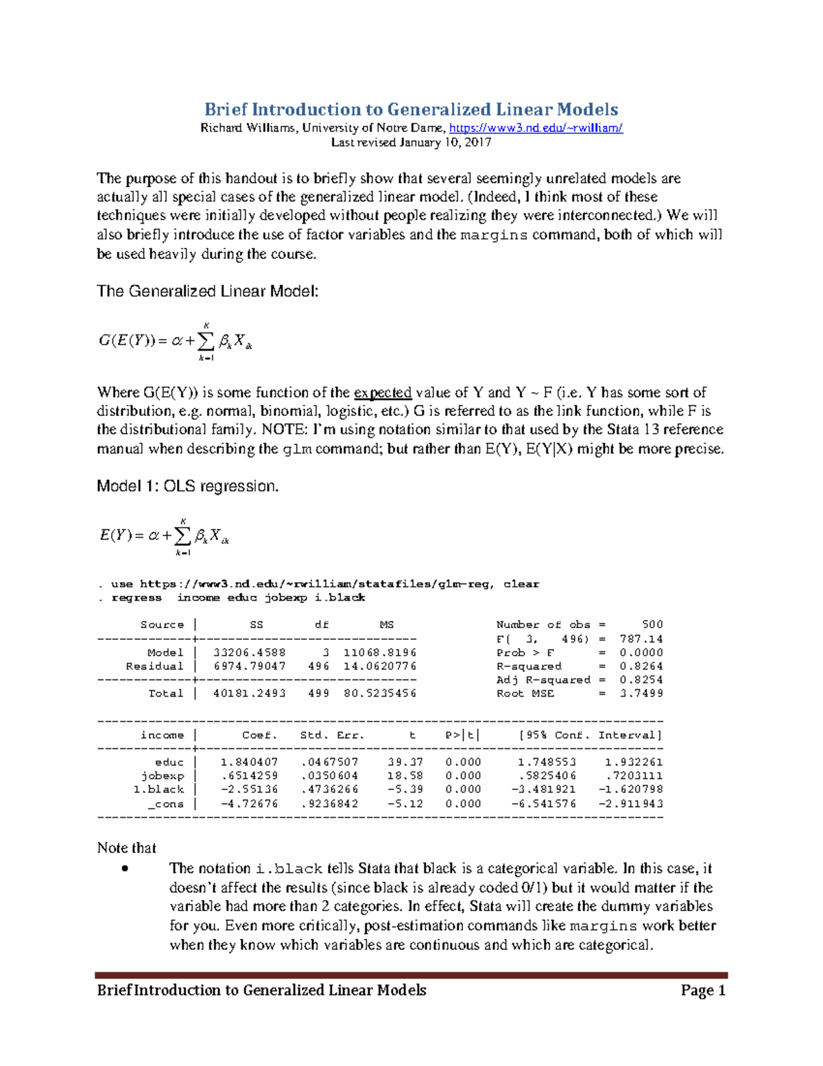Brief Introduction to Generalized Linear Models - (Indeed, I think most ...