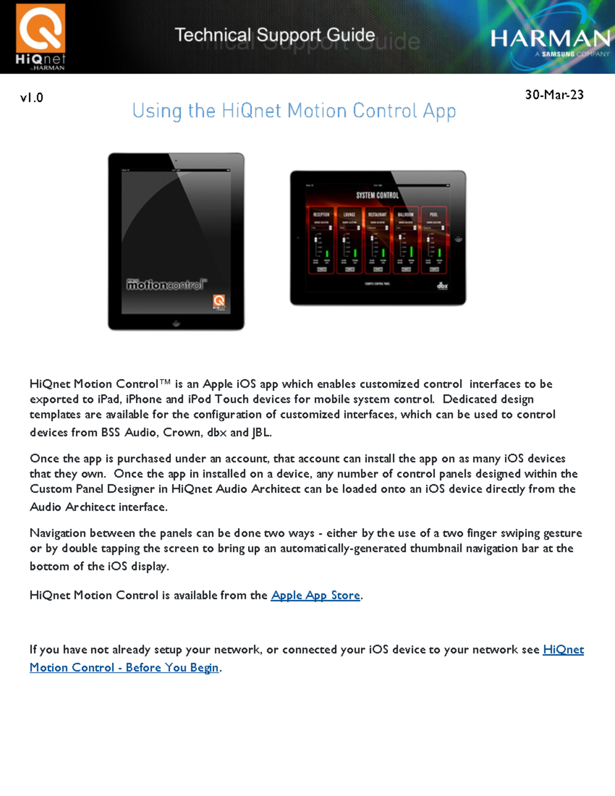 Using the Hi Motion Control App Motion Control™ is an