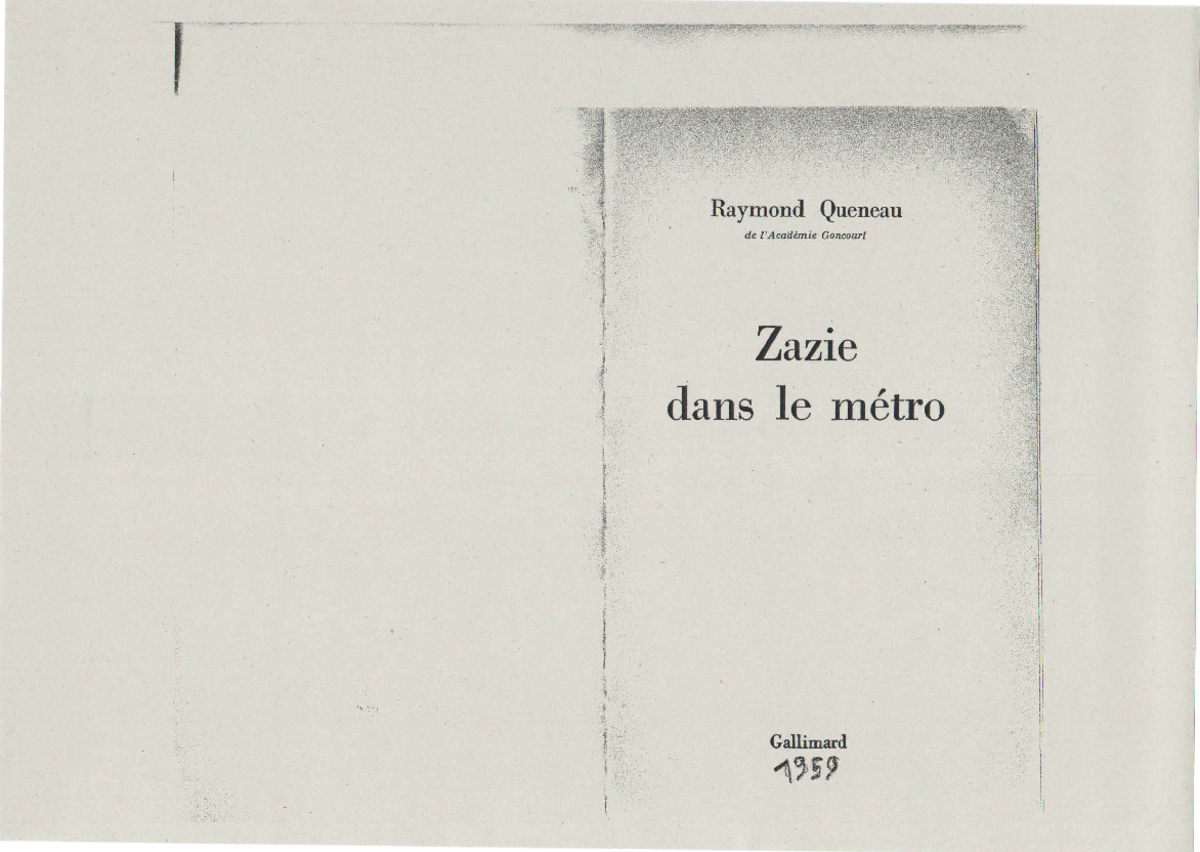 Queneau, Raymond, Zazie dans le métro analisi - Lingua francese