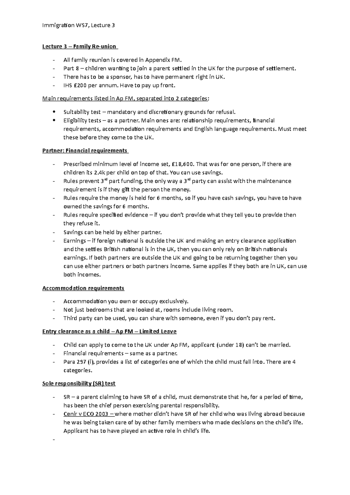 Lecture 3 - immigration notes - Immigration WS7, Lecture 3 Lecture 3 ...