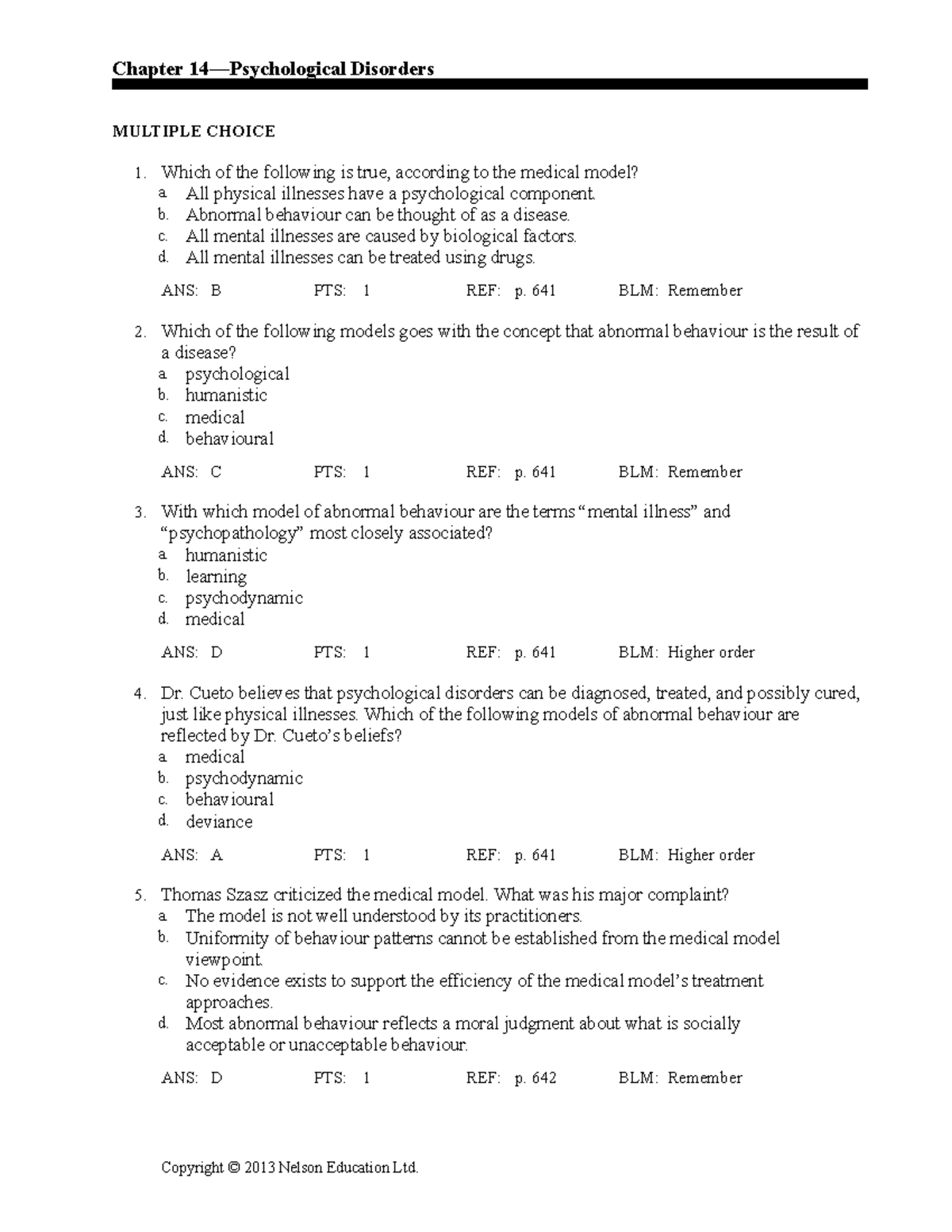 Seminar Assignments - Chapter 14—psychological Disorders - Chapter ...