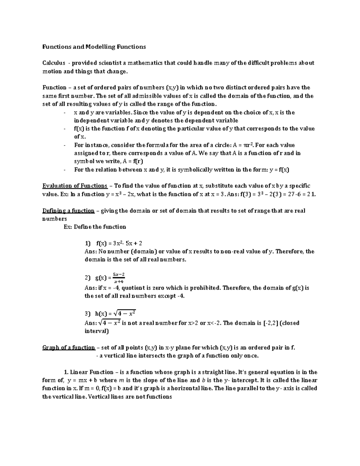 Functions (Evaluating, Defining, Graphing) - Functions and Modelling ...
