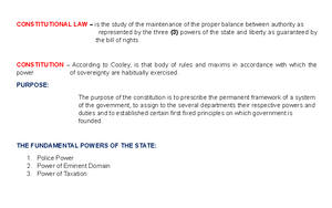 POLI LAW - NOTES - THE CONSTITUTION POLITICAL LAW. It is the branch of ...