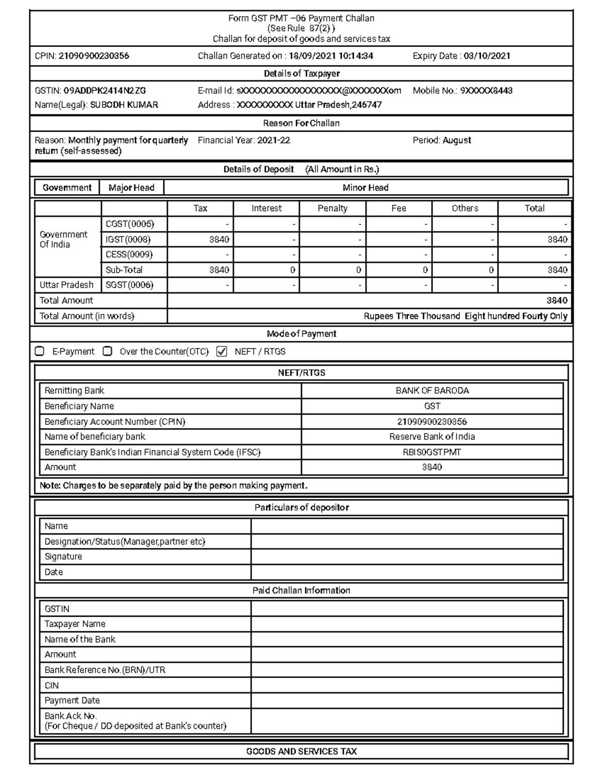 GST- Challan - Lecture notes H - Form GST PMT –06 Payment Challan (See ...