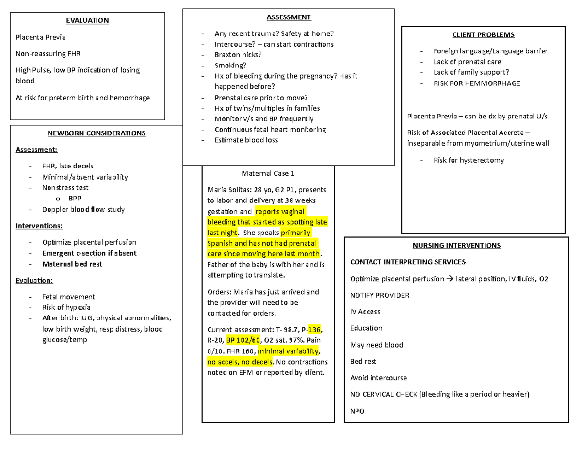 Maternal Case 1-2 - Case studies - NURSING INTERVENTIONS CONTACT ...