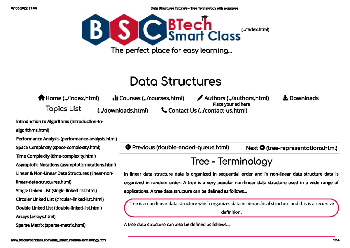 Tree Terminology Algorithm And Data Structures I Studocu   Thumb 1200 849 